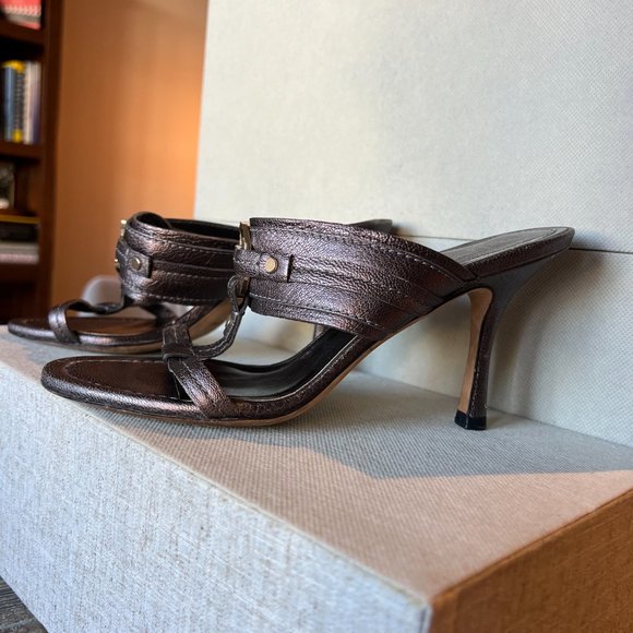 Vintage Christian Dior Y2K Metallic Mule-Sandal Heels With CD Logo - Picture 3 of 8